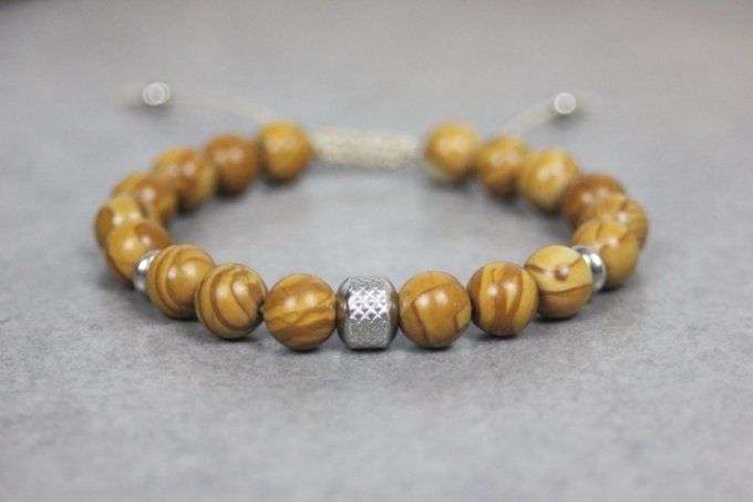 Bracelet perles wood stone et acier inoxydable