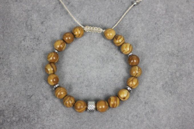 Bracelet perles wood stone et acier inoxydable