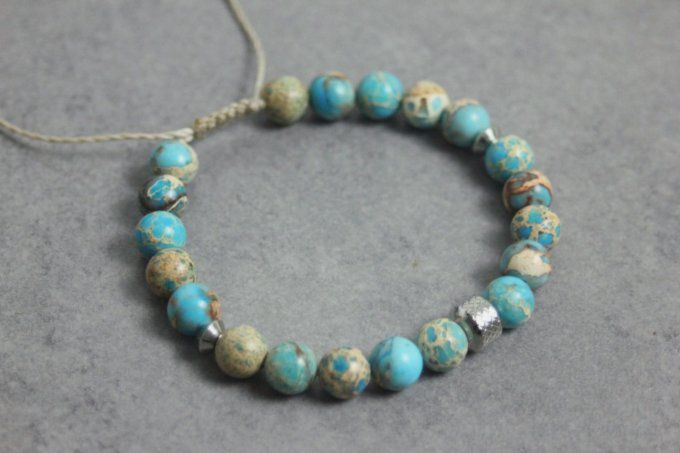 bracelet perles turquoise et beige